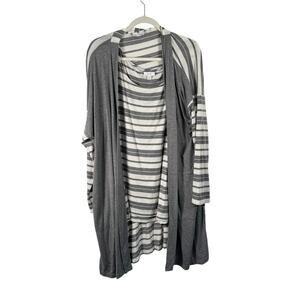 J Jill Pure Jill Cardigan Tank Top Set Grey Striped Womens Plus Size 3x